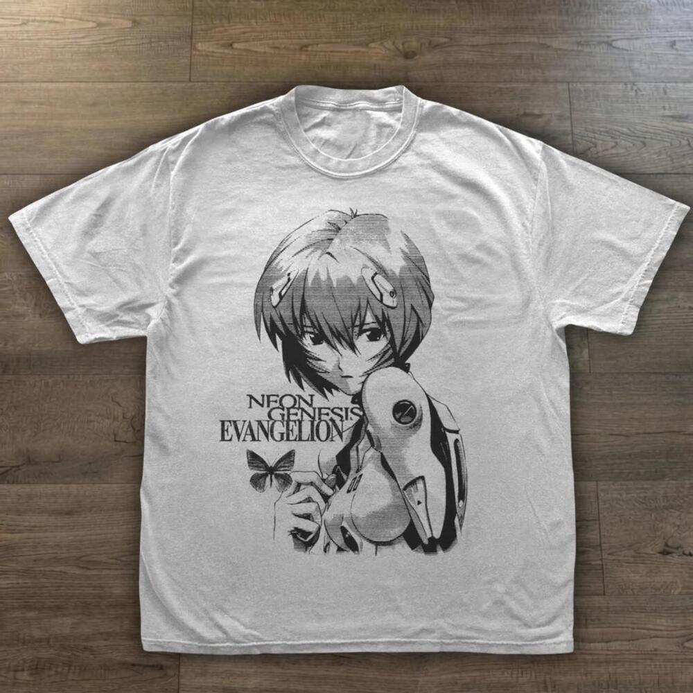 Evangelion Rei Ayanami Butterfly Portrait Retro White Graphic T-Shirt